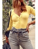 Ribbed bodysuit with a button-down neckline, yellow FG598 - Online store - Boutique